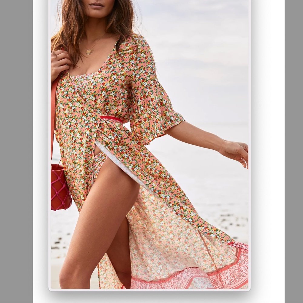 Maaji Josephine Cover Up Boho Beach Peasant Farmhouse Wrap Hipster Maxi Dress